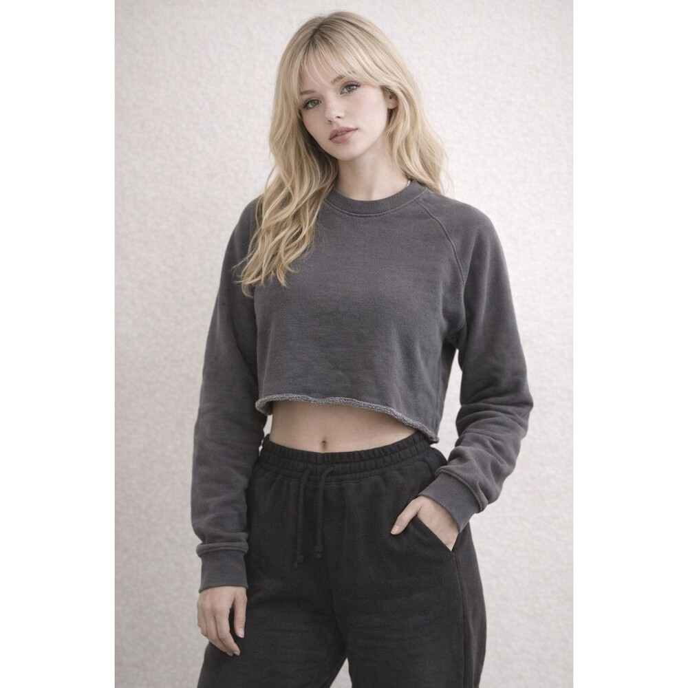 Womens TNA Sweatfleece Cozy Fleece Cropped Sweatshirt Gray Perfect Fit Sz XS